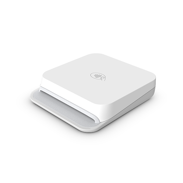 Angled view of the Cinteli basic white card reader