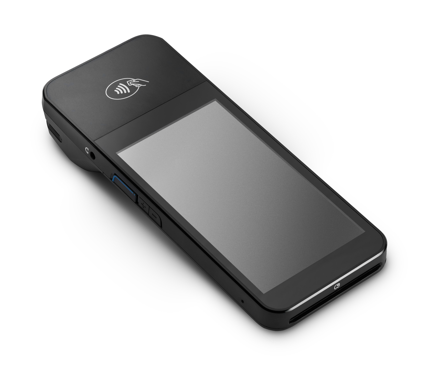 Angled view of the Cinteli premium black handheld reader